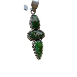 Artisan Sonoran Gold Three-Stone Turquoise Sterling Silver Statement Pendant NWT